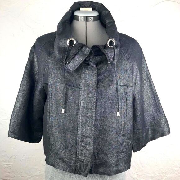 Sandro Sportswear Dark Gray Metallic Zip Up Short Sleeve Jacket - Picture 3 of 16